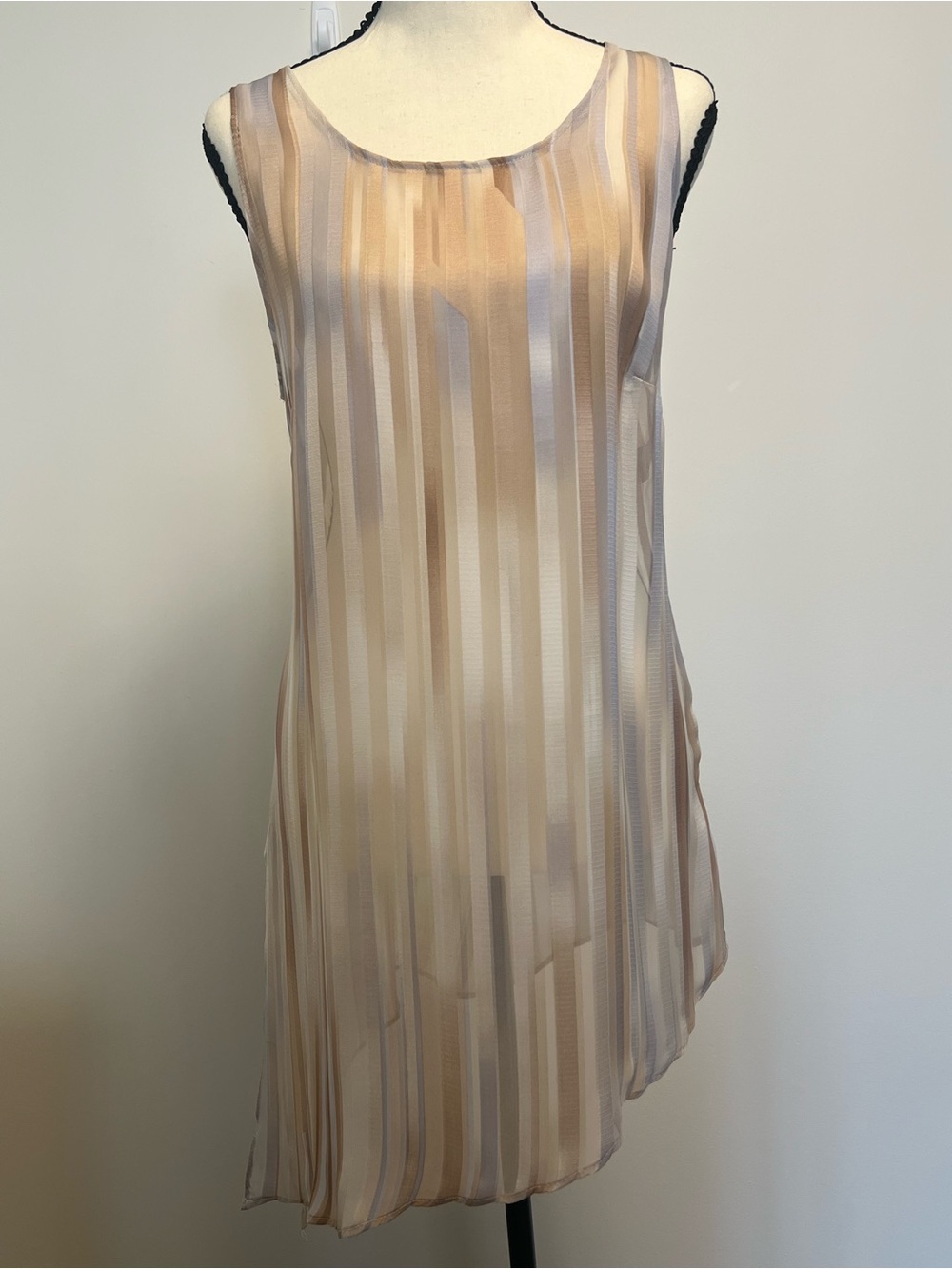 cleo Striped Sheer Asymmetrical Camisole - Cream, Tan